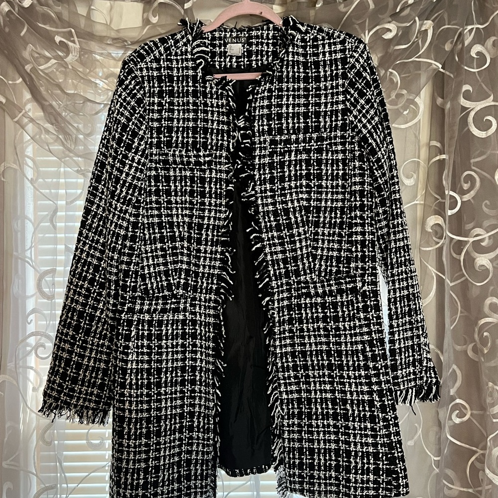 VENUS Women’s Black and White Tweed Blazer